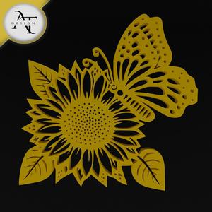 Flower with butterfly - Silhouette - 2D Wall Art Decor