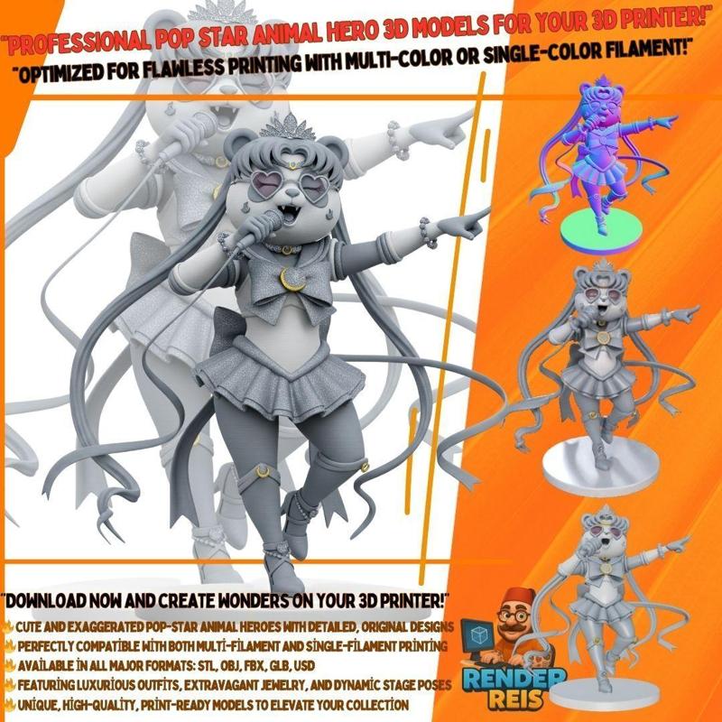 Panda Sailor Moon Starry Superstar 3D Print Model