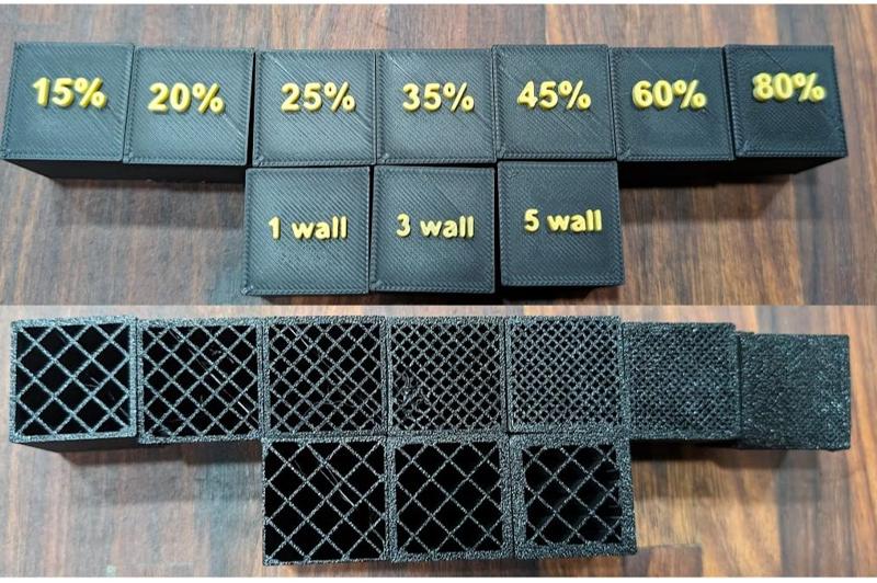 Infill and wall thickness reference cubes