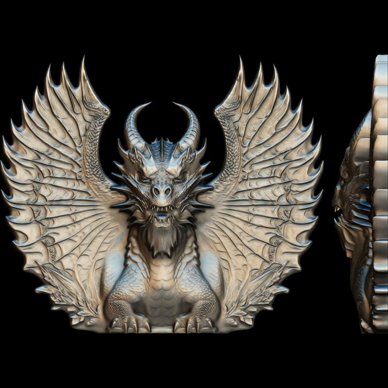 Dragon Head Relief No11  STL file for 3d printing or CNC