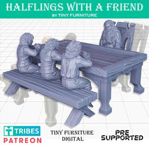 Halflings with a friend (SITTING FOLKS)