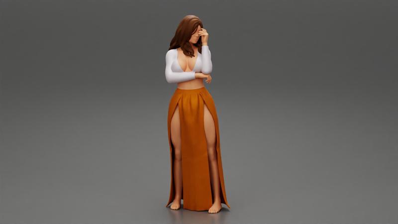 Beautiful woman in Sleeveless Double Slit Long Dress 3D print model
