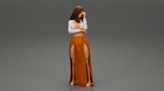 Beautiful woman in Sleeveless Double Slit Long Dress 3D print model