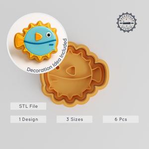 Puffer Fish Cookie & Fondant Cutter Stamp Set, Sea Life Baking Tool, 3 Sizes S/M/L, Aquatic Blowfish Design