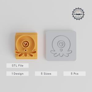 Squid Monster Stamp Tile Set, 5 Motif Sizes 20-40mm, Perfect for Clay, Cookies & Fondant, Sea Alien Fantasy Creature Design PRODUCT_3174