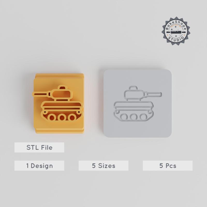 Army Tank Stamp Tile Set, 5 Motif Sizes, Perfect for Clay, Cookies & Fondant PRODUCT_3297