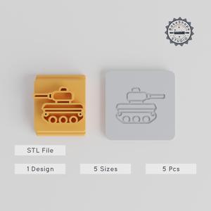 Army Tank Stamp Tile Set, 5 Motif Sizes, Perfect for Clay, Cookies & Fondant PRODUCT_3297