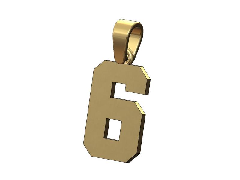 NBA font number 6 pendant charm with bail 3D print model