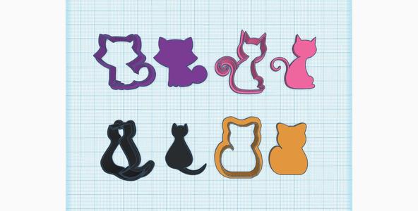 Cookie cutter, Polymer Clay Cutter Cat, Kitty, Kitten shape, Set 4PCS