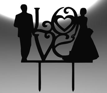 Wedding Cake Topper – Bride and Groom with "Love" Text