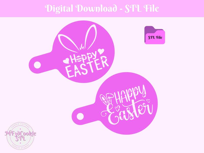 Happy Easter Stencil for Cookies, Cupcakes and Coffee, Digital STL File, Instant Download, Pack of 2, 80mm