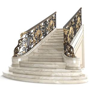 Classic marble staircase with wrought iron railing 3D model
