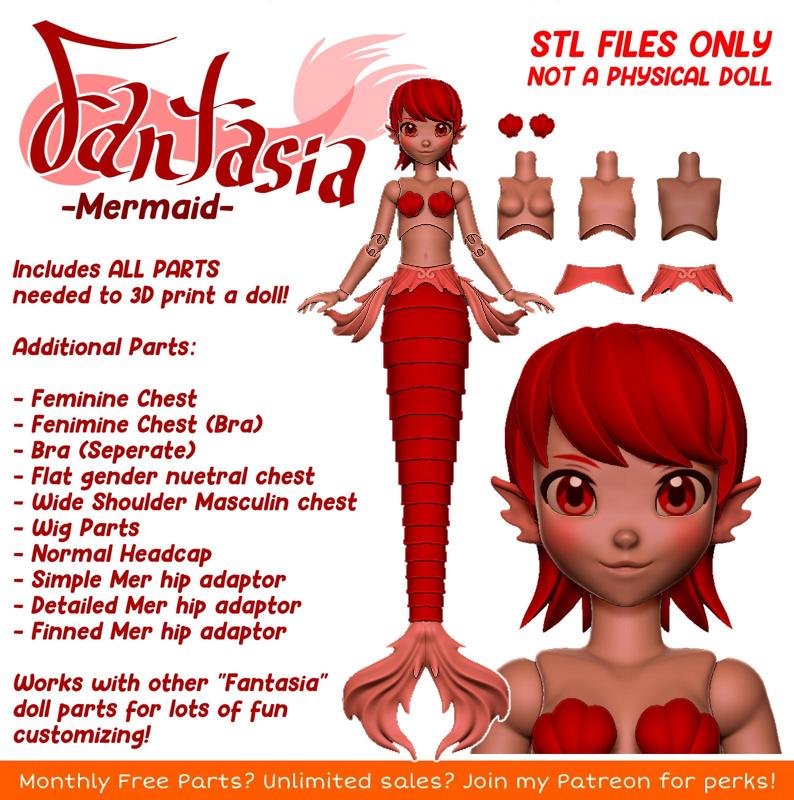 [FANTASIA] the Angrogynous Mermaid Ball Jointed Doll for (FDM and SLA Printers)