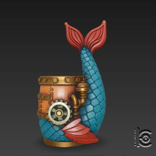 Steampunk Mermaid Tail Candle Holder & Planter - 3D Model for Printing