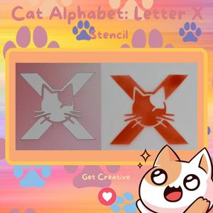 Cat Alphabet Letter X Stencil - STL & SVG Files