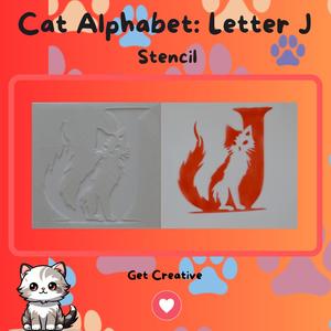 Cat Alphabet Letter J Stencil - STL & SVG Files