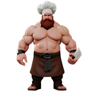 Muscular Chef Holding a Cleaver Figurine