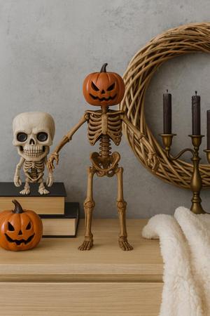 3D Printable Halloween Skeleton with Pumpkin Head | Spooky Jack-O-Lantern Skeleton Model