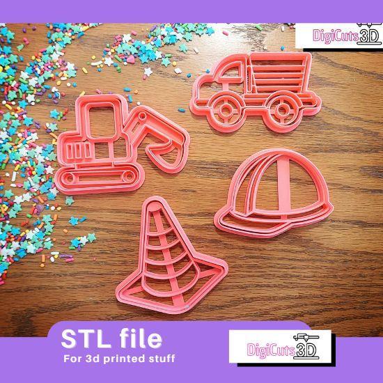Construction Theme Cookie Cutters Set - STL Files for 3D Printing