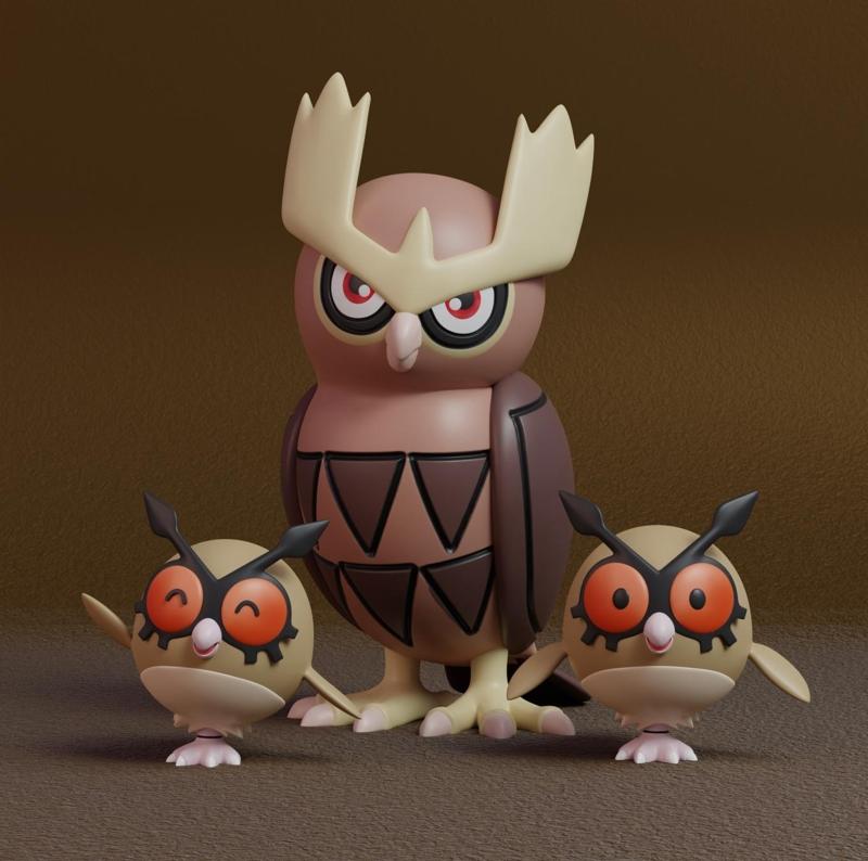 Pokemon - Hoothoot and Noctowl with 2 poses
