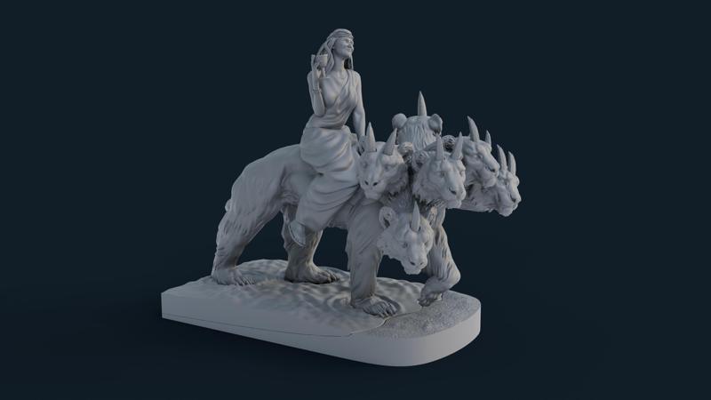 The Harlot Sitting on the Scarlet Beast with Seven Heads and Ten Horns - Revelation 17 (Version 1)