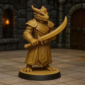The Desert King – Dragonborn King Miniature with Scimitar, 28mm RPG Character on Sand Base 1/70 Scale