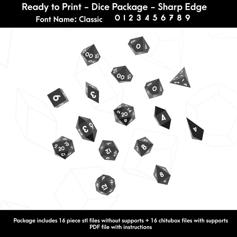 Dice Masters – Ready to Print - 16 Piece Set – Presupported  STL Files for 3D Printing – Featuring  Our Exclusive Classic Font