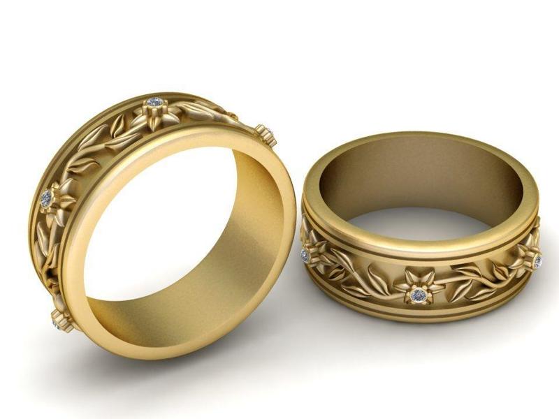 Gold Floral Wedding Ring  3D Printable model