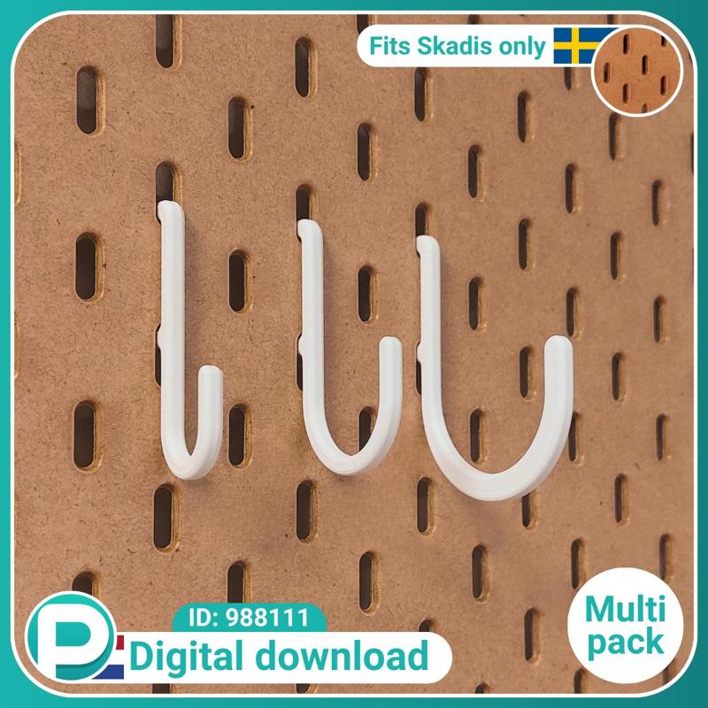 Round hook Multipack - very strong - fits Skadis pegboard - Digital download