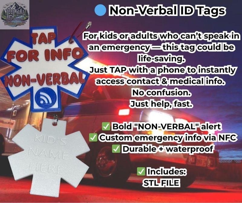 Autism/Non-Verbal ID Tag with NFC – Emergency Contact Medical Alert Badge