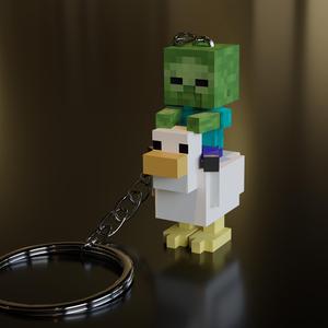 Zombie ridding a chicken keychain