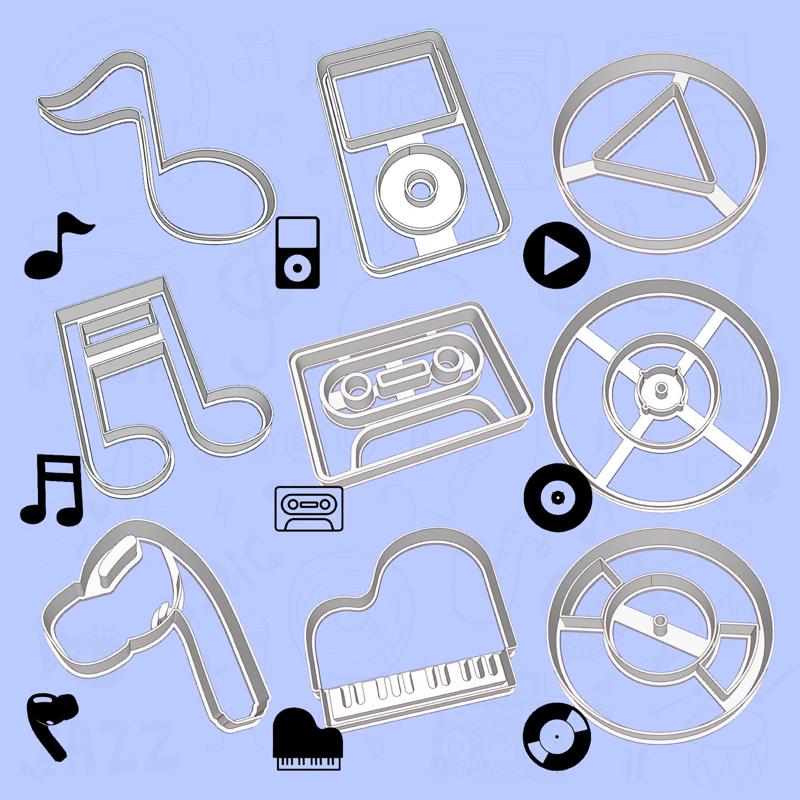 Music cookie cutters - retro music set / bundle - 9 pieces