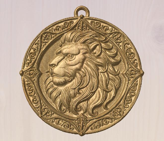 Lion Head Medallion – Detailed 3D Relief STL Model for CNC & Jewelry