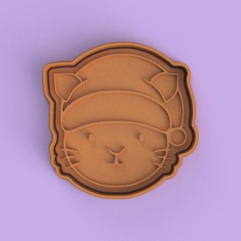 cortante + estampa de gato con gorro de navidad / cat with christmas hat cutter + stamp
