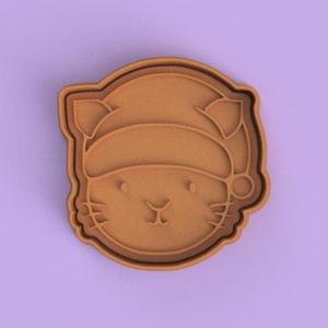 cortante + estampa de gato con gorro de navidad / cat with christmas hat cutter + stamp