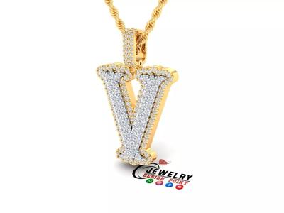 Custom Initial V Letter Diamond  A to Z Alphabet  Necklace