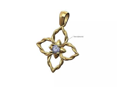 Open braided wire flower 5mm diamond bud pendant charm