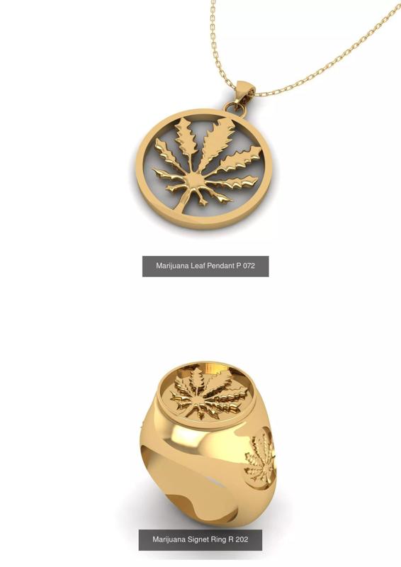 Marijuana Signet Ring and Pendant Set Collection