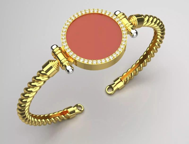 Rope design cuff bracelet with coral stone diamonds model bg0014