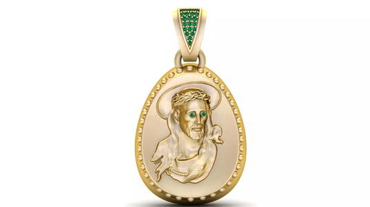 Gold and Emerald Jesus Christ Medallion 3D Printable Model