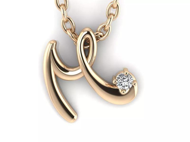 Pendant M gold with diamond in center