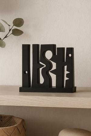 Abstract Geometric Sculpture – Matte Black Modern Art
