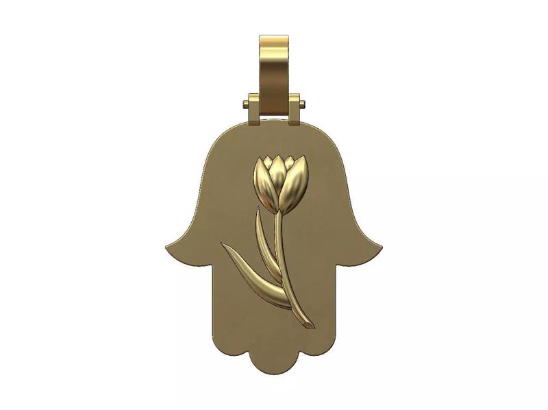 Tulip flower hand of fatima pendant with bail