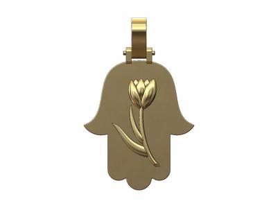 Tulip flower hand of fatima pendant with bail