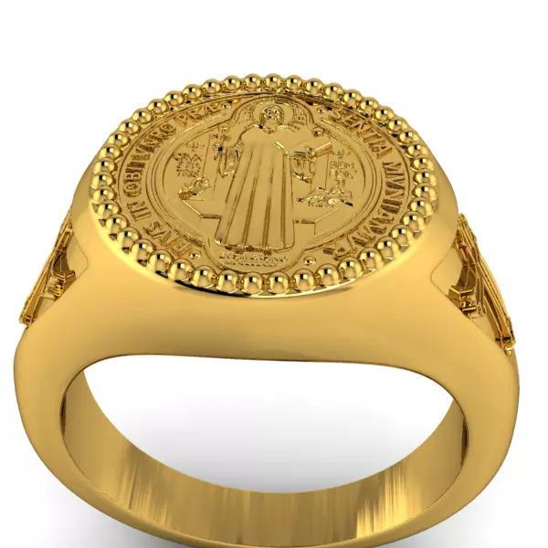 St Benedict Medal Cross Ring Religious Catholic Men Signet Ring