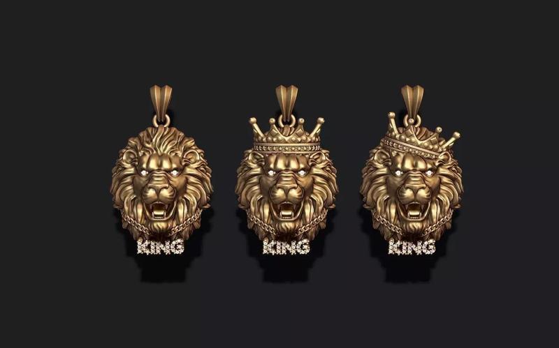 King lion with crown and chain gems pendants pack
