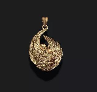 Girl with feather wings pendant v2