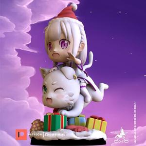 Emilia Christmas with Puck Chibi