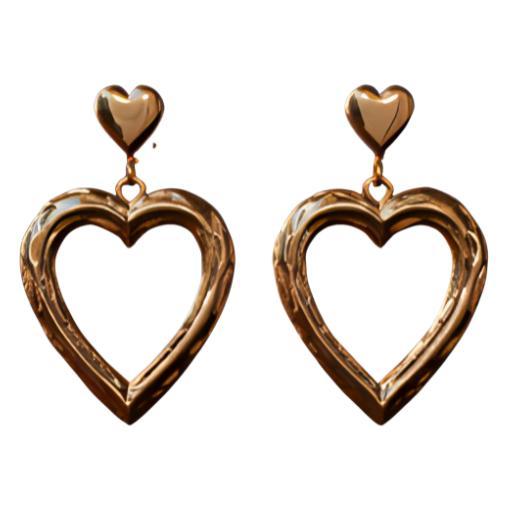 Heart-Shaped Open Hoop Earrings in Gold Finish