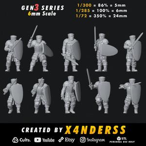 By X4NDERSS • 6mm Unit 3 • Gen3 •  1/285 1/300 1/72 Scale • x10 Stylized Miniature Heroic Models Knight Medieval Knights 3D Print Printing Fantasy Warrior Total War Mini Micro